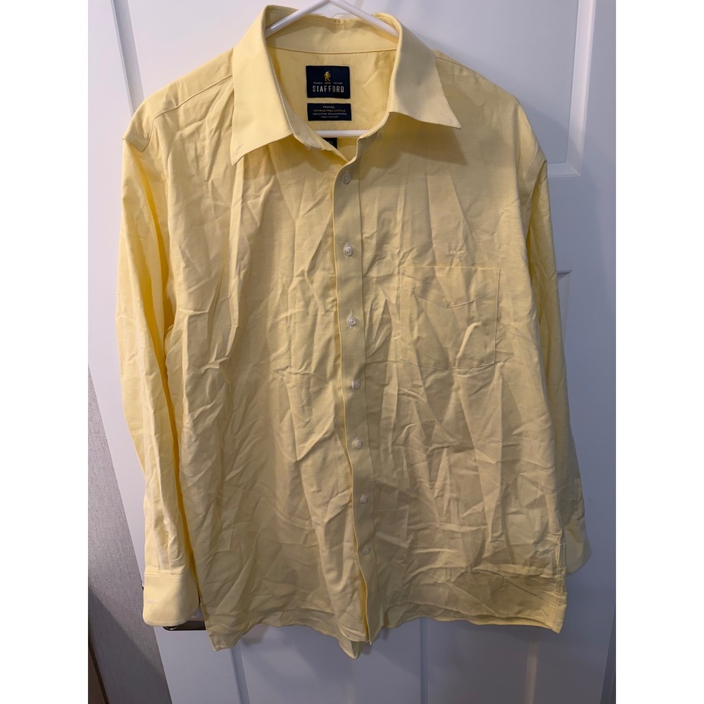 Stafford Travel Mens Yellow Wrinkle Free Oxford Dress Shirt Regular Fit 16.5